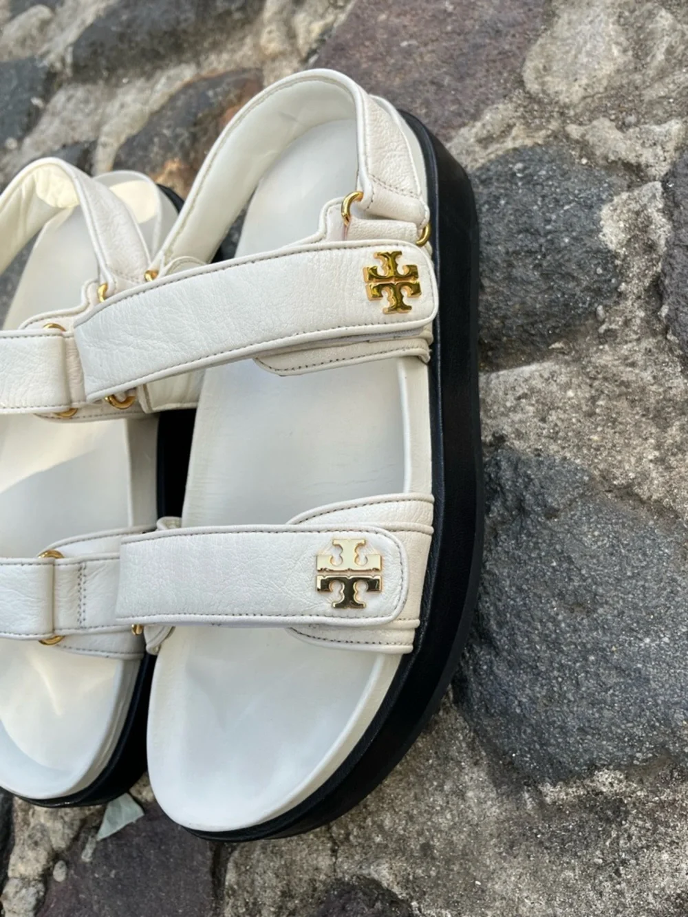 Tory Burch Kira Logo Ivory Leather Sport Sandals